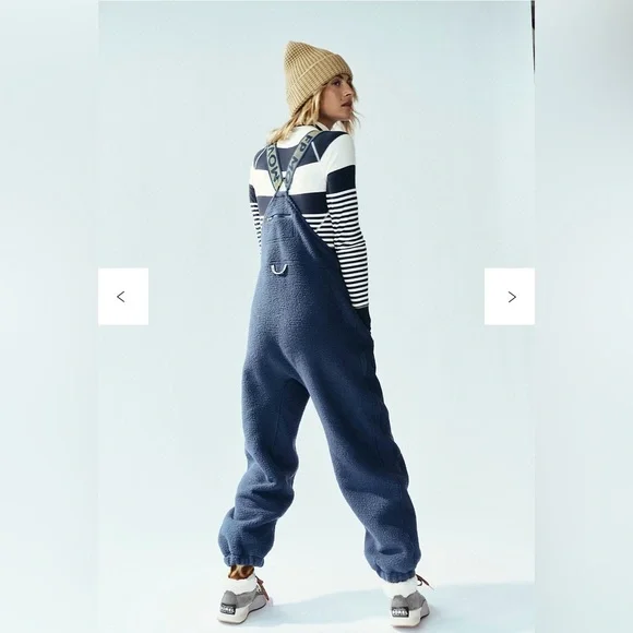 Free People Hit the Slopes Salopette Fleece Sherpa Overalls Blue Large - Picture 4 of 11